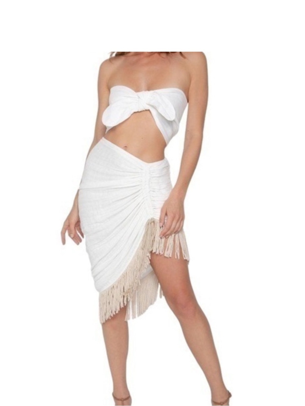 Just Bee Queen Celia White Asymmetrical Fringed Skirt